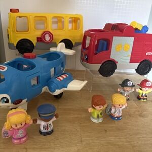 Little People Lot Airplane School Bus Fire Truck